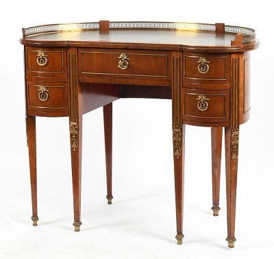 Baltic Neoclassical Style Gilt Bronze Mounted Mahogany Kidney Writing Desk. A Baltic 