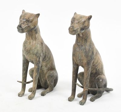Pair of Bronze Models of Seated Dogs Garden Statuary, Modern. A Pair of Bronze Models of Seated 