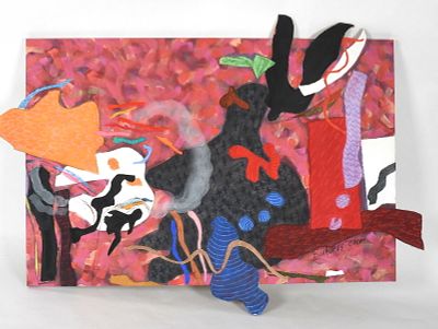 Helen Bershad (American, b. 1934), Mixed Media on Canvas 
"Bluebirds Over", 1986, an 