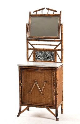 Aesthetic Movement Charred Bamboo Wash Stand, Late 19th Century. An Aesthetic Movement Charred 