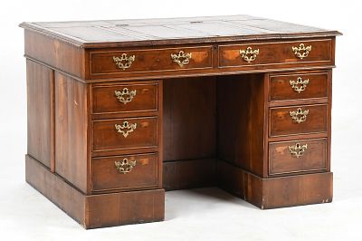 English Yewwood Pedestal Desk, Christchurch, Third Quarter 19th Century. An English Yewwood 