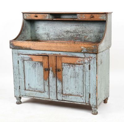 American Blue-Painted Softwood Dry Sink, 19th Century. An American Blue-Painted Softwood Dry 