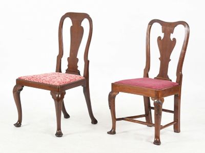 Two Queen Anne Side Chairs, Mid 18th Century 
Comprising an American mahogany example with 
