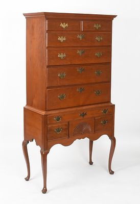 A Queen Anne Cherrywood Highboy, Possibly Connecticut, Mid 18th Century 
In two 