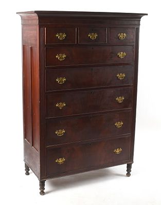 A Pennsylvania Mahogany Tall Chest of Drawers, First half of the 19th Century 
Three 
