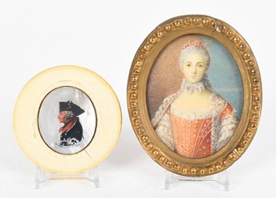 Two Portrait Miniatures, Continental School, 19th Century 
Comprising a royal lady in 