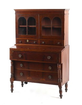A Classical Mahogany Secretary Desk Bookcase, c. 1845. A Classical Mahogany Two-Part Secretary 