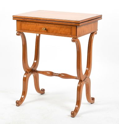 Beidermeier String-Inlaid Maple Writing Table, c. 1840 
The swivel hinged top opening to 
