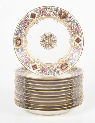 A Set of Twelve Sevres-Type?Dessert Plates, Louis Philippe Fontainebleau. A Set of Twelve 