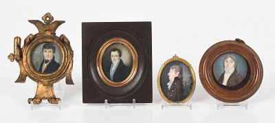 A Group of Four Portrait Miniatures of Gentlemen, English and Continental School, 19th Century. A 