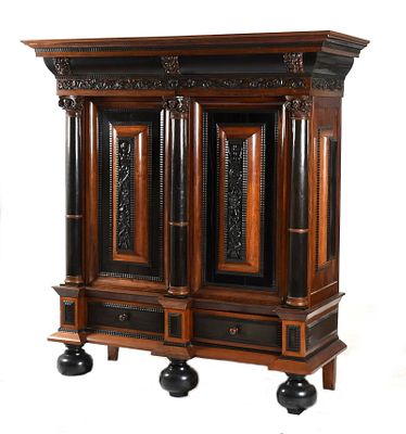 Dutch Baroque Style Parcel Ebonized Rosewood Kas, 18th Century and Later. A Dutch Baroque Style 