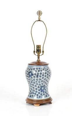 A Chinese Blue and White Porcelain Vase Mounted as a Lamp, Late 19th/ 20th Century 
With 