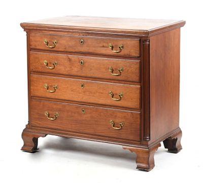 A Chippendale Cherrywood Chest of Drawers, Philadelphia Area, c. 1780 
With canted quarter 