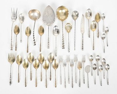 An Assembled Collection of Square Twist Sterling Flatware 
Mostly Whiting Mfg. 