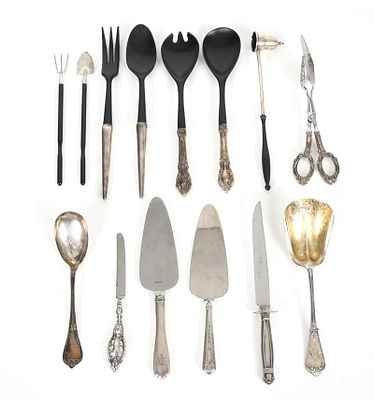 Sterling Silver Serving Pieces, Many Weighted. Silver Serving Pieces, Many Weighted 
19th and 
