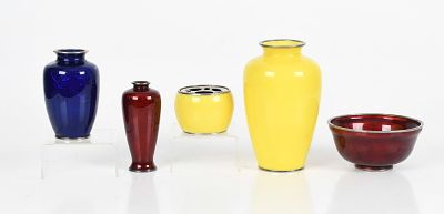 A Group of Japanese Vases, Yellow Enamel and Ginbari 
Late Meiji-20th 