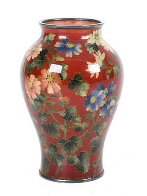 Att. to Hattori Tadasaburo, Plique-a-Jour Vase 
Meiji-Taisho period, a silver 