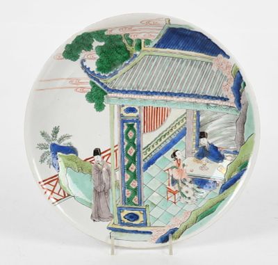 A Chinese Famille Verte Figural Porcelain Plate, Qing Dynasty, Kangxi Period 
Depicting 