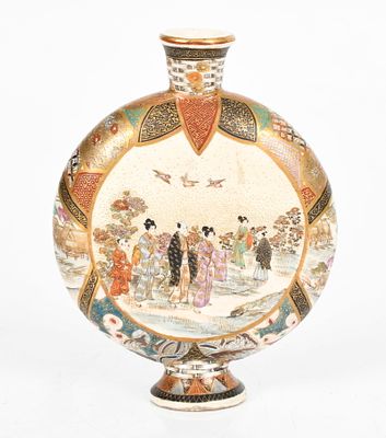 A Furuyama Satsuma Moon Flask 
Meiji period, decorated in paint and parcel gilt with 