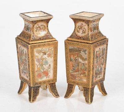 Meizan Studio, Pair of Miniature Satsuma Vases 
Meiji-Taisho era, a pair of Satsuma 