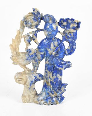 A Chinese Lapis Lazuli Carving of a Beauty 
Qing dynasty, depicting a standing 