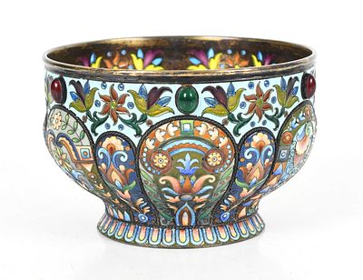 A Russian Silver Enameled Bowl, Nikolai Alexeev 
Marked for the maker and for 88 