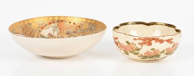 Two Satsuma Bowls, One by Orgurusu 
Meiji period, two bowls with painted and 