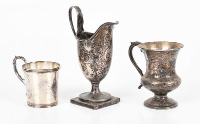 Three Pieces of Holloware Including American Coin Silver 
Middle of the 19th 