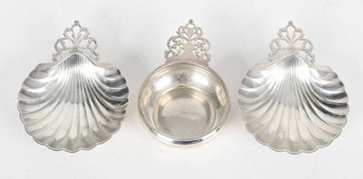 Three American Sterling Silver Serving Pieces 
A pair of shell form dishes with open work 