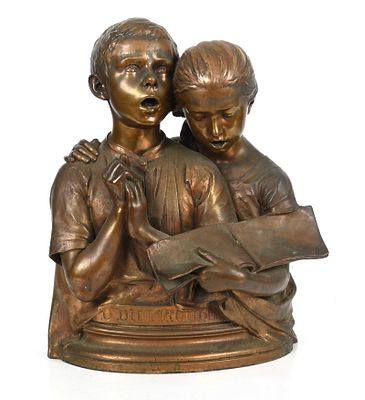 A Late 19th Century German Bronze 
"O du Frohliche", circa 1892, a patinated bronze 