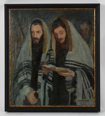 Ralf Immergluck (1892-1939/1944) Jews at Prayer 
Oil on canvas, signed at the lower 