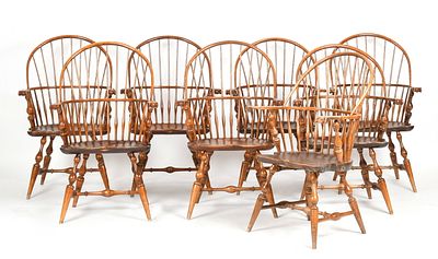 A Set of Eight Reproduction Bentwood Windsor Armchairs, Wallace Nutting, Early 20th Century. A 