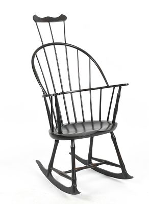An Ebonized Comb-Back Continuous Arm Rocking Chair, D.R. Dimes, New Hampshire, Late 20th Century. 