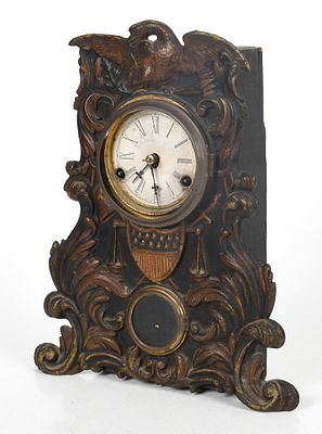 An American Polychrome-Painted Cast-Iron Front Mantel Clock, 19th Century 
With various 