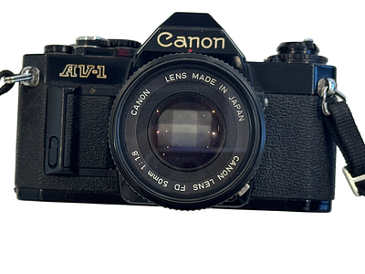 A Canon AV1 film camera with 50mm l F1.8. canon av1 35mm SLR camera