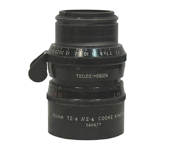 A Taylor Hobson 100mm f/2.6 Cooke Kinetal Lens. Serial No: 566677 
Body: VG 
Optics: VG 
Notes 