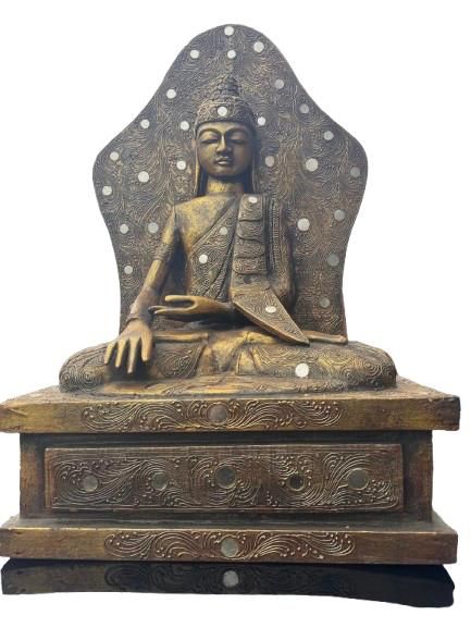 Lot 289: Carved Wooden Buddha Statue on Plinth