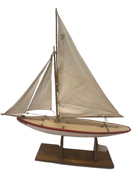 Lot 301: A Birkenhead Star Yacht, Metal Painted Model of a Sailing Yacht, "Ocean Star
