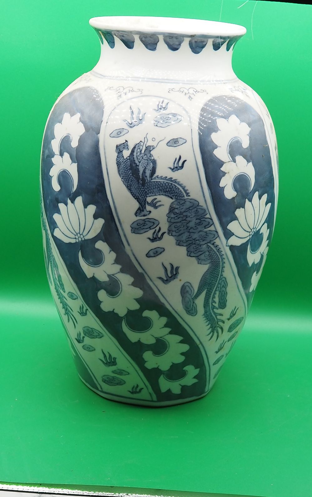 Lot 224:  Large Chinese Blue & White Porcelain Baluster Vase – Phoenix & Lotus Scroll Design