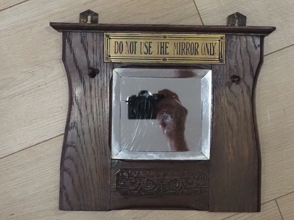 Lot 178: Antique Bevelled Hallway Wall Distressed Mirror Oak Frame with Brushes