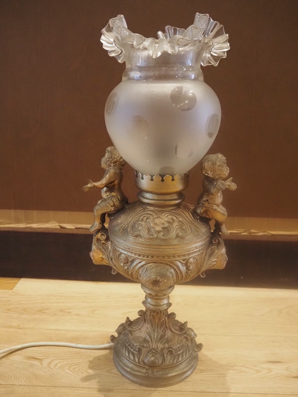 Lot 196: Marion Mitchell stage name Janie Jones pewter angel lamp