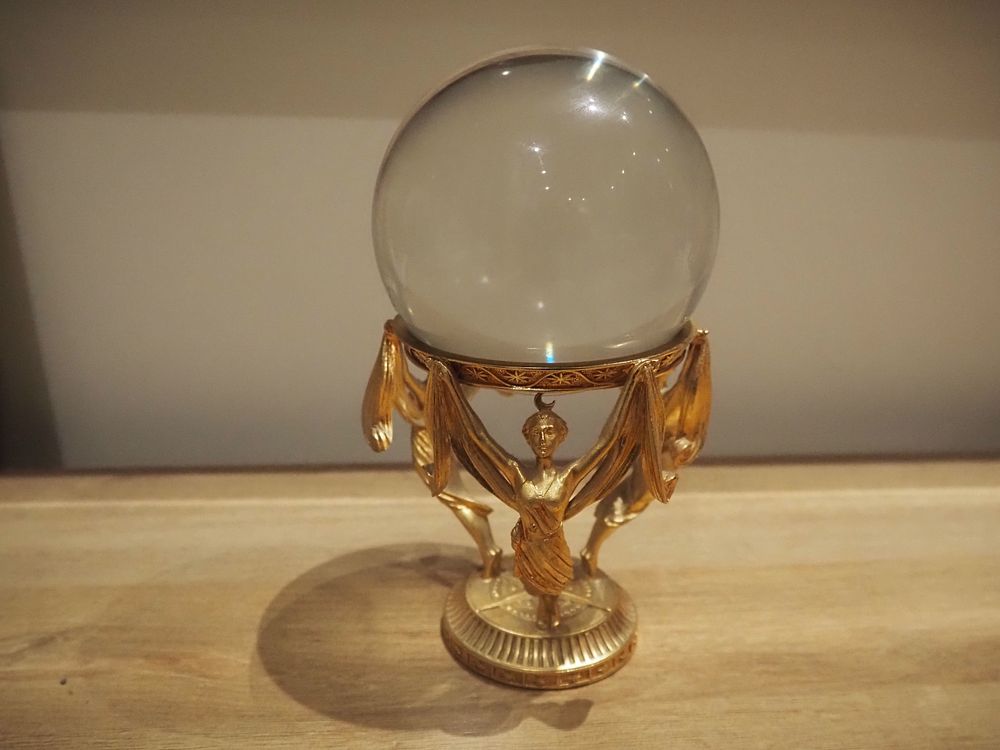 Lot 197: Marion Mitchell stage name Janie Jones Crystal Ball On Figural Stand By Crystal Visions