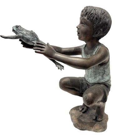 Lot 234: a garden Bronze statue boy playing with frog