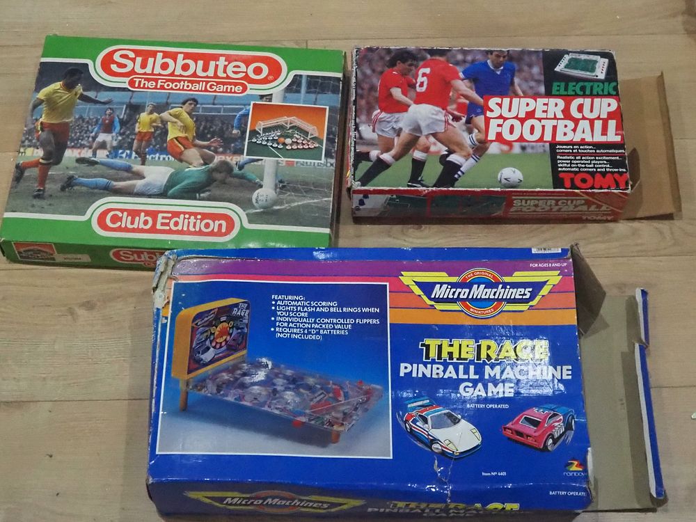 Lot 240: Vintage Game Bundle Subbuteo Club Edition, Tomy Electric Football & Micro Machines Pinball Boxed