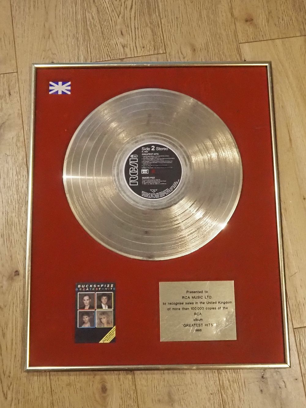 Lot 221A: Original 1985 Bucks Fizz Silver Disc Award Greatest Hits RCA Official Disc