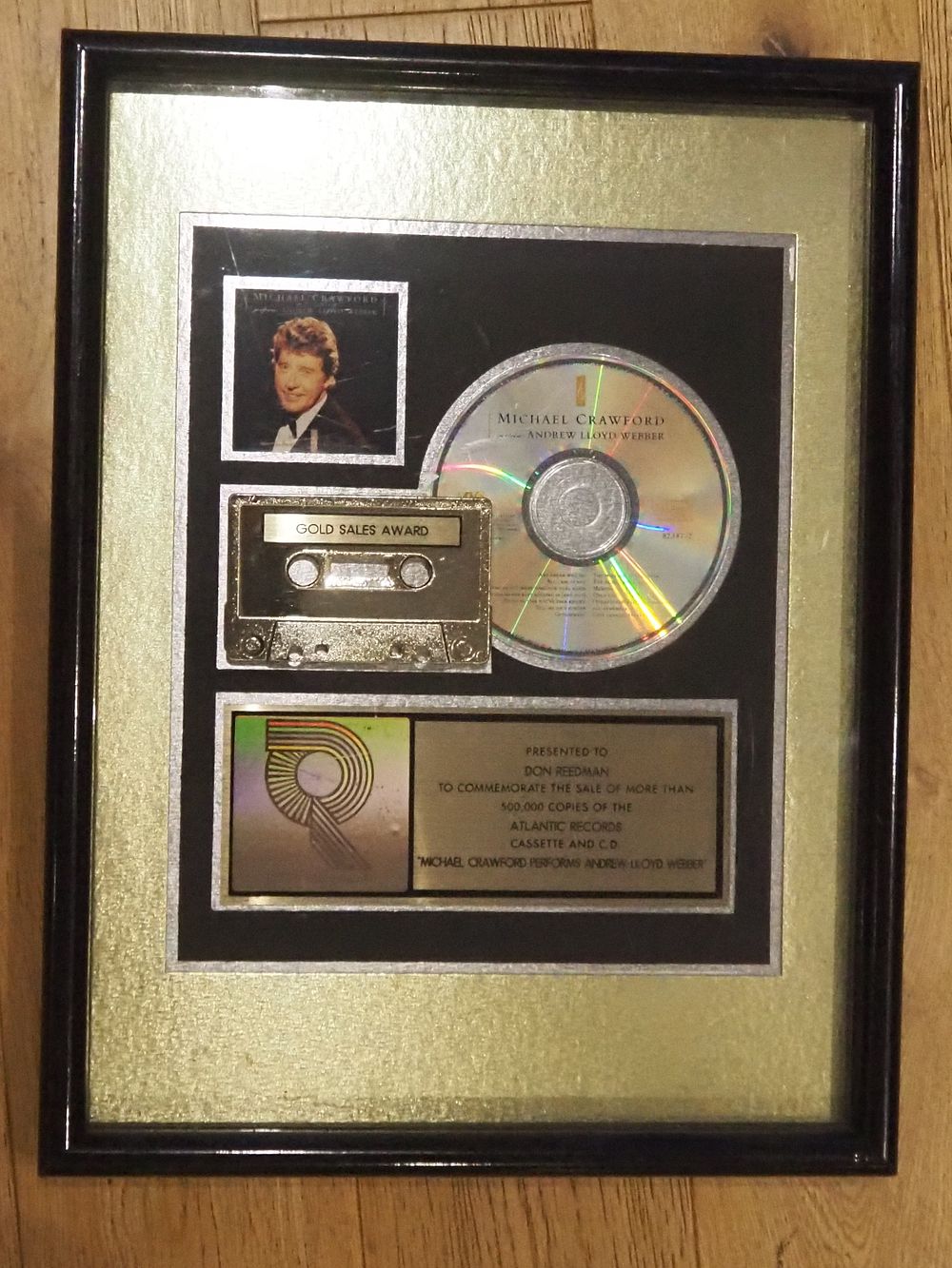 Lot 221b: Original RIAA Gold Award Michael Crawford Performs Andrew Lloyd Webber Presented to Don Reedman