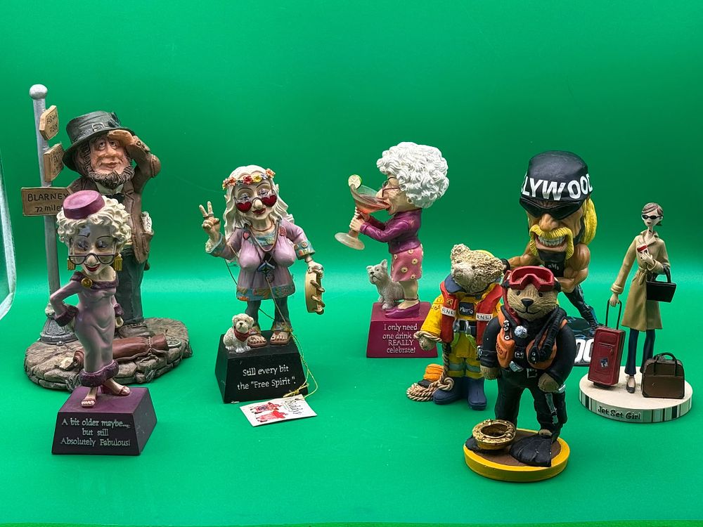 Lot 283: Collection of Humorous Character Figurines and Themed Bear Ornaments