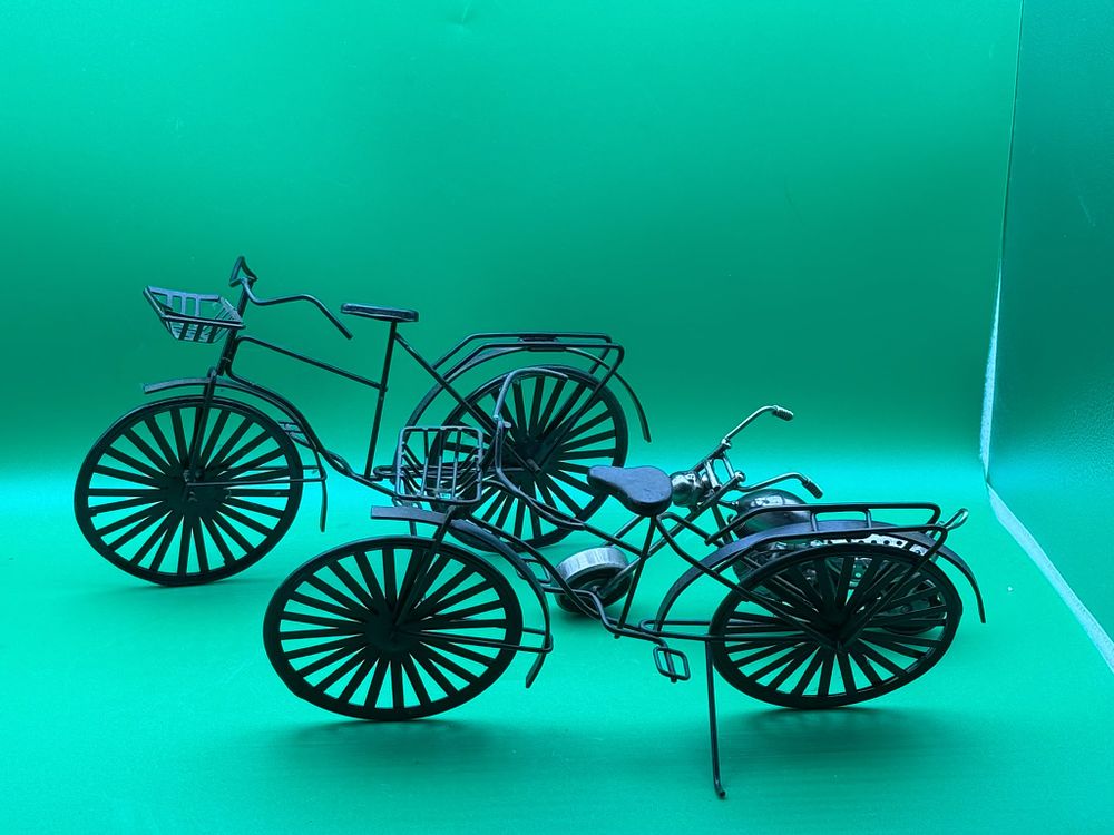 Lot 289: Three Decorative Metal Models Two Bicycles and One Motorcycle