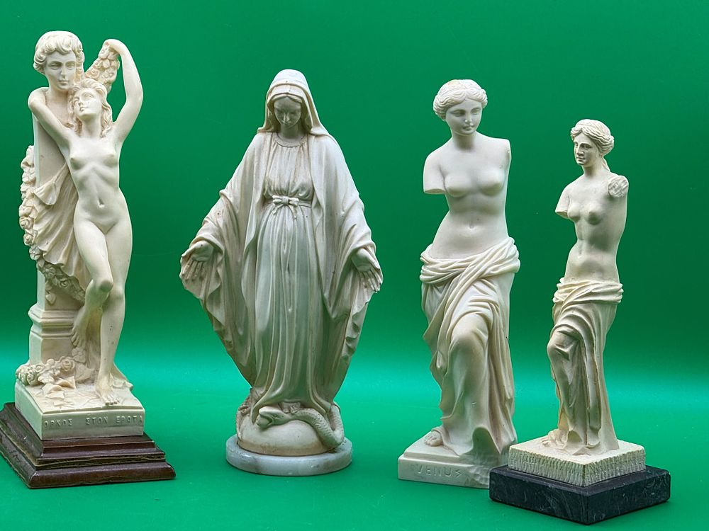 Lot 306: Set of 4 Classical and Religious Statues Stone Decorative Sculptures