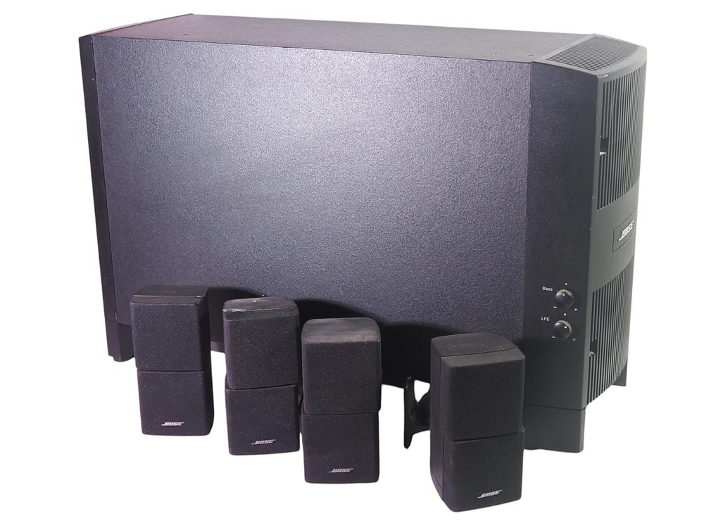 Lot 217: Bose Subwoofer Four Double Cube Speakers and Yamaha RX V359 AV Receiver